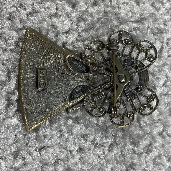 Angel Pin Brooch Marked KC Vintage Gold Tone Halo Rose Flower Guardian Christian - Picture 7 of 13